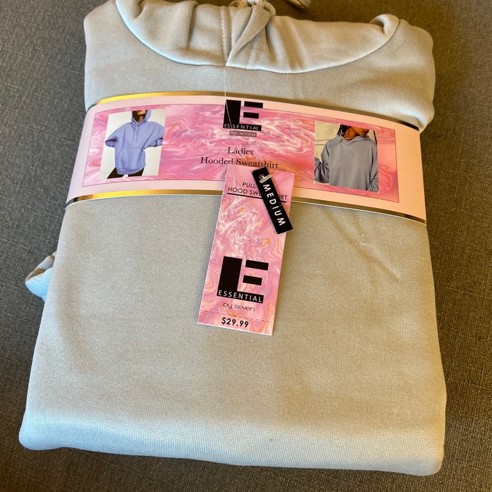 New Essential by Seven Ladies Hooded Light Blue Sweatshirt Size:Medium